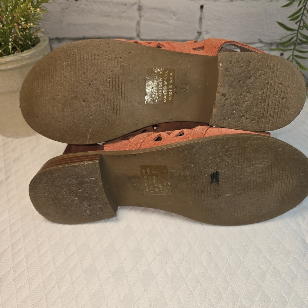 DIBA DREAMER ORANGE SUEDE FLAT SANDAL LASER-CUT GEOMETRIC PATTERN OPEN TOE 6.5 - Picture 5 of 10